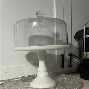 Elegant White Cake Stand with Glass Dome